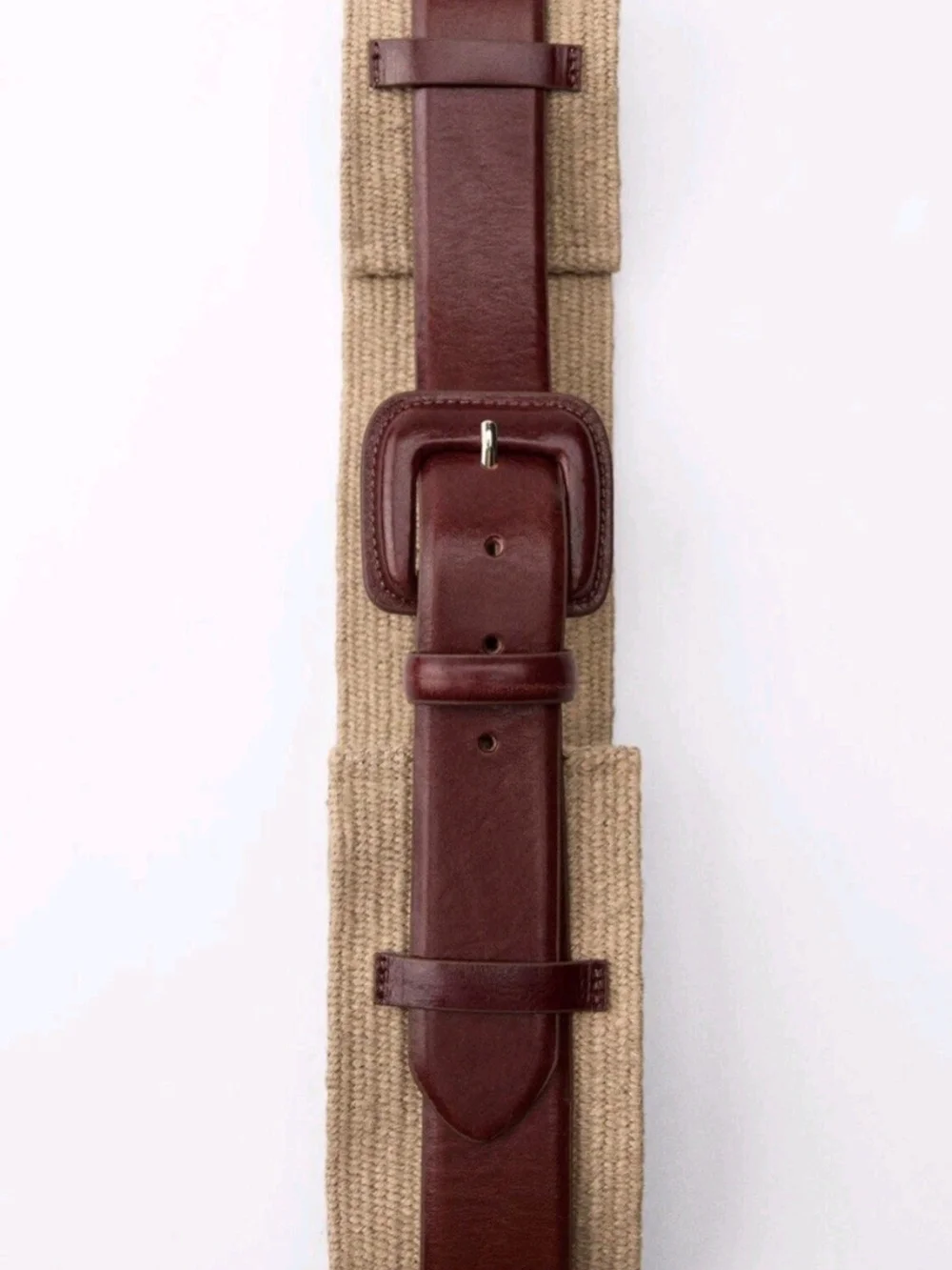 Zara Women's Brown Leather & Jute Belt - Classic Walnut Brown and Tan
